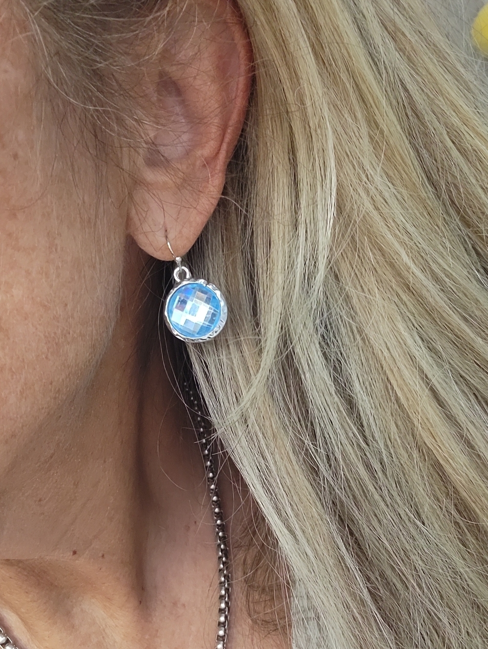 Blue Faceted Crystal Dome Drop Earrings